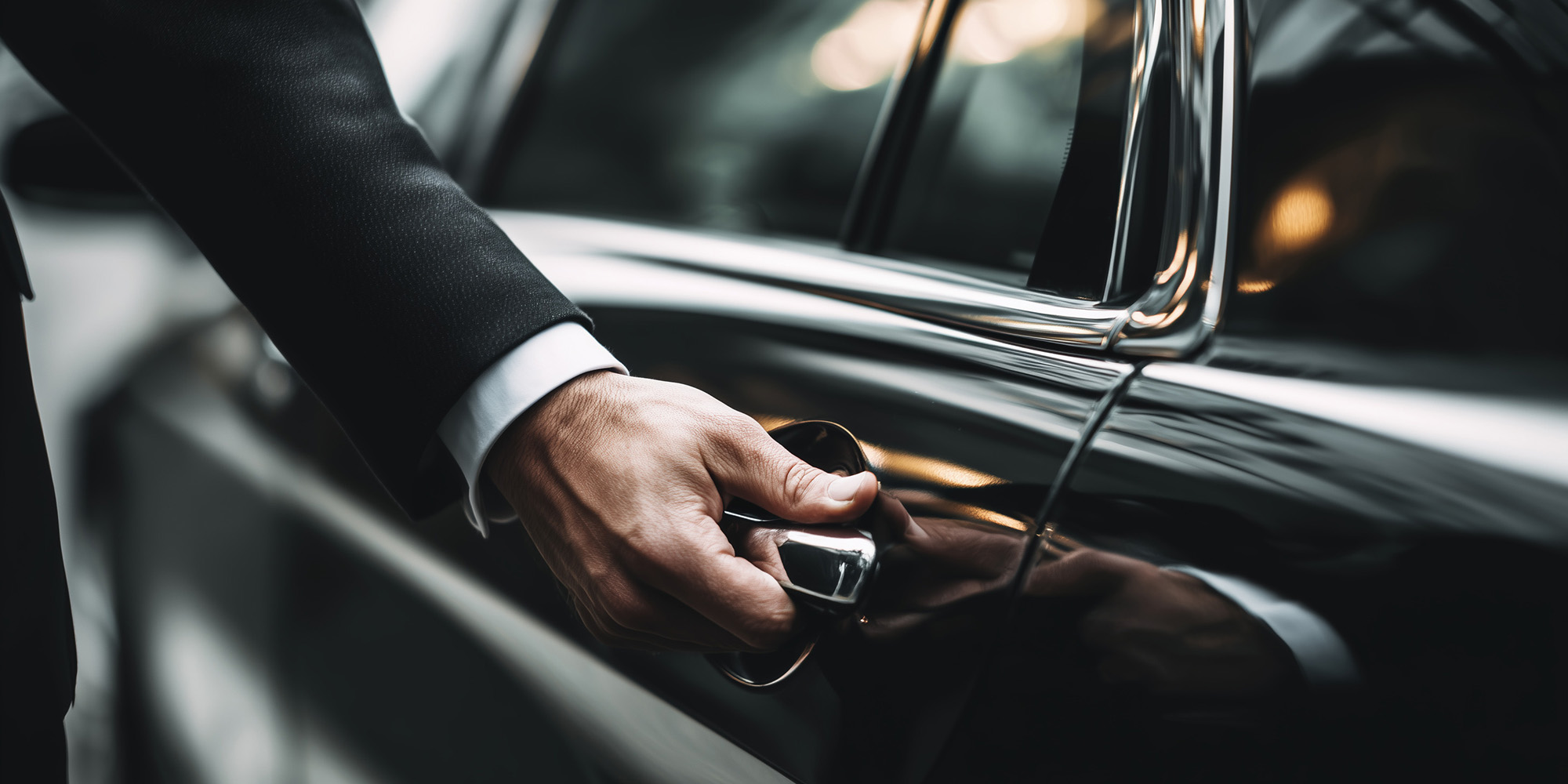 main d'un chauffeur ouvrant une voiture de luxe French Riviera